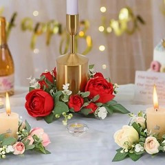 Valentines Red Roses Candle Rings Wreaths Artificial Flowers Wedding