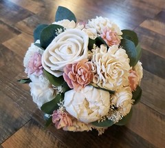 Dusty Rose White Bridal Bouquet Blush Pink Artificial Sola Wood Wedding Flowers