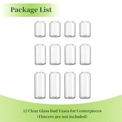 Glass Bud Vases for Flowers – Blown Modern Small Glass 4sets (12pcs) Clear