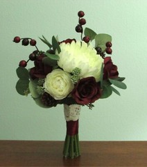 Silk Flower Winter WEDDING BOUQUET Chrysanthemum Ranunculus Roses Eucalyptus