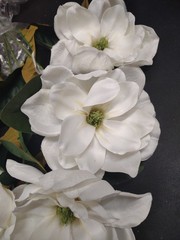 22″ Sweetbay Magnolia Flower Silk Bush, 5 Stems, 6″ Blooms, Alabaster White
