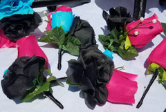 Wedding Bouquet Set – Black, Bright Pink, Turquoise Rose Flowers – 26 pieces