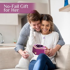 Preserved Real Rose with Necklace Forever Flowers Diamond shaped Box Purple