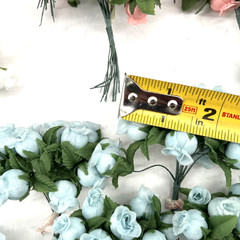 Polyester Rose Buds Flower 4″ Wire Stem Bouquet Wreath Craft White Pink Blue