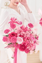 Hot Pink 17″ Artificial Bridal Bouquet – Realistic Silk Flowers for Weddings & D