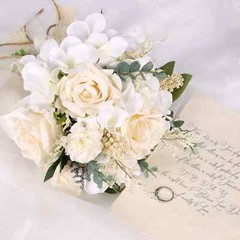Fairy Wedding Bouquets for Bride & Bridesmaid Champagne Artificial Roses, 7.5