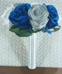 7 – Bridal Bouquets – Bridesmaid – 7″x9.5″ – Royal Blue White Gray Roses – NEW