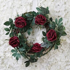 6 ft long 5 BURGUNDY Silk Large Rose Flowers Garland Leaves Bendable Wire Vines