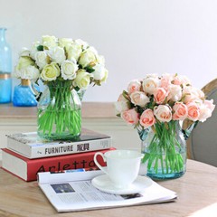 12 Head Artificial Silk Rose Bridal Bouquet Party Home Wedding Decor Cozy Winter