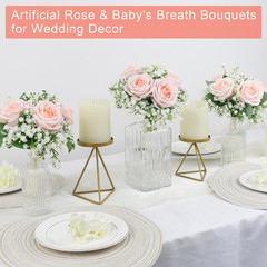 Dusty Blue & Peach Rose Bridesmaid Bouquets Set of 6 for Weddings