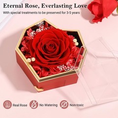 Emibele Preserved Real Rose with Heart 5×4.9×3.6in / 12.7×12.5×9.2cm, Red