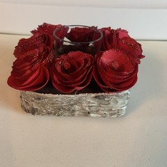 Wood Birch Roses Candle Ring with tea light Wedding Center pieces Decorations