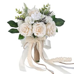 Wedding Bouquets for Bride Bridesmaid,White Champagne Artificial 7.5 inches