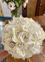 CLASSY Wedding Bouquet with Additional “Tossing”Bouquet~Pearls,Rhinestones,Lace