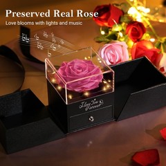Emibele Preserved Real 3.94 x 3.74 x 4.25 inches, Pink Rose + S925 Necklace