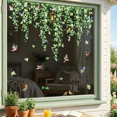 9 Sheets Spring Summer Hanging Vine Window Clings Green Ivy Leaves Flowers