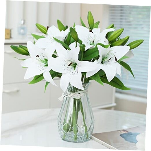 Pcs Artificial Tiger Lily Real Touch Easter Lily Fake Spring Flowers 8 White