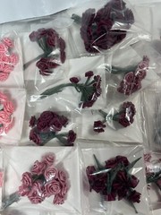 Vintage Craft Bulk Lot Satin Ribbon Roses Wire Stem Roses Assorted Size Colors