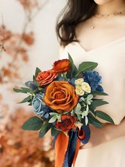 1Pc Fall Wedding Bouquets Bridesmaids Bride Terracotta Navy Blue Artificial