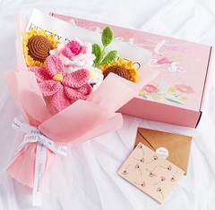 Crochet Flower Bouquet Pink Sunflower Tulip Roses Pink Tulip,rose,sunflower