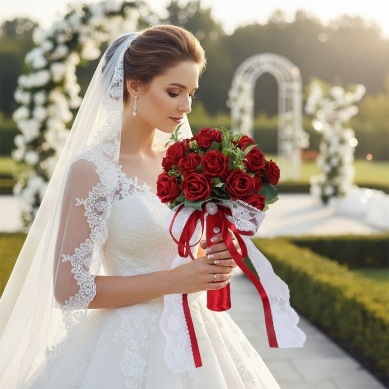 Life Like Artificial Rose Flower Bridal Handheld Bouquet Silk Flower for Wedding