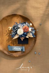 Terracotta & Teal Men’s Pocket Square Boutonniere – Wedding or Formal Event