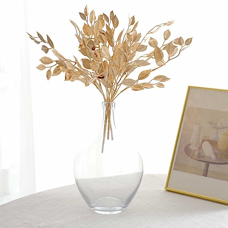 4 GOLD Metallic Artificial Italian Ruscus Leaves Branches Party Events