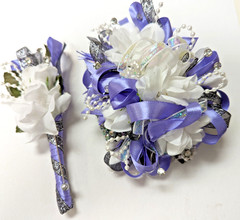 Lavender & White SILK Flower Wrist Corsage & Boutonniere Set. Prom, wedding