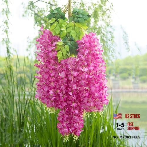 12 Pieces Artificial Wisteria Fuchsia Hanging Flowers – 3.75 Feet/Piece