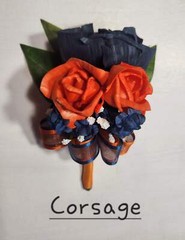 Orange Navy Blue Rose Calla Lily Sola Wood Bridal Wedding Bouquet Accessories