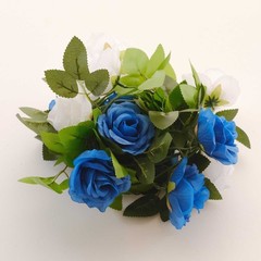 2 WHITE ROYAL BLUE 7 ft long Silk Rose Wedding Garland Leaves Bendable Wire