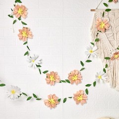 2PCS Paper Flower Garland, Paper Leaves Banner Vine Flowers with Lotus Pink