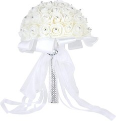 Chic White Bridal Bouquet with Foam Roses for Parties and Anniversaries