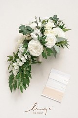 Elegant White Wedding Bouquet: 15″ Cascading Silk Roses Peony Anniversary Gift