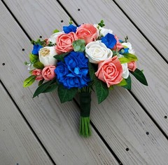 Royal Blue Bridal Bouquet Pink Coral Tropical Wedding Sola Wood Bridesmaid Bride