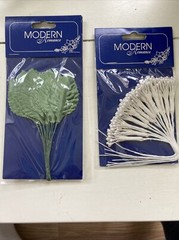 MODERN ROMANCE Stems Pearl Beads & Leaves Spray Wedding Flower Bouquet Boutineer
