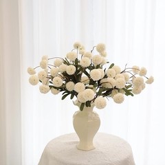 12Pcs Fake Kiku Flowers, Artificial Small Chrysanthemum Balls with Stems, Beige