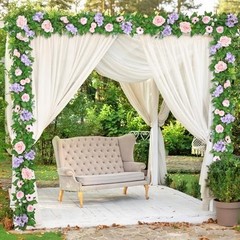 Artificial Flower Garlands 6FT Fake Silk Rose Vine Hanging 2PCS Pink Purple