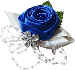 1 Pcs Wedding Bridesmaid Bride Wrist Corsage Decoration Hand Flower, Dark Blue