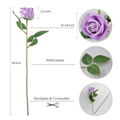 Realistic Fake Roses Artificial Flowers with Stem for Decoration 10 Lavender