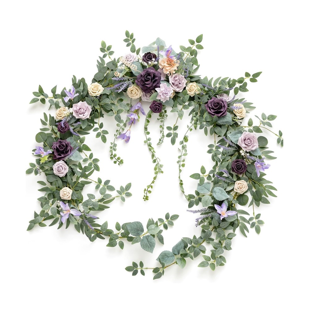 Ling’s Moment 9FT Eucalyptus and Willow Leaf Garland with White Flower, Handc…