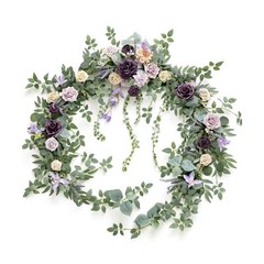 Ling’s Moment 9FT Eucalyptus and Willow Leaf Garland with White Flower, Handc…