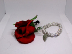 WRIST CORSAGE & BOUTONNIERE w/BRACELET, CHARMS custom order prom wedding birthdy