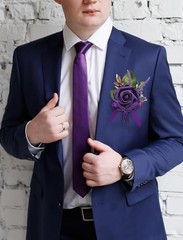 2Pcs Corsage and Boutonniere Set,Artificial Foam Rose,Groom Dark Purple