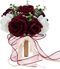 9in Wedding Bouquets for Bride Bridesmaid, Burgundy
