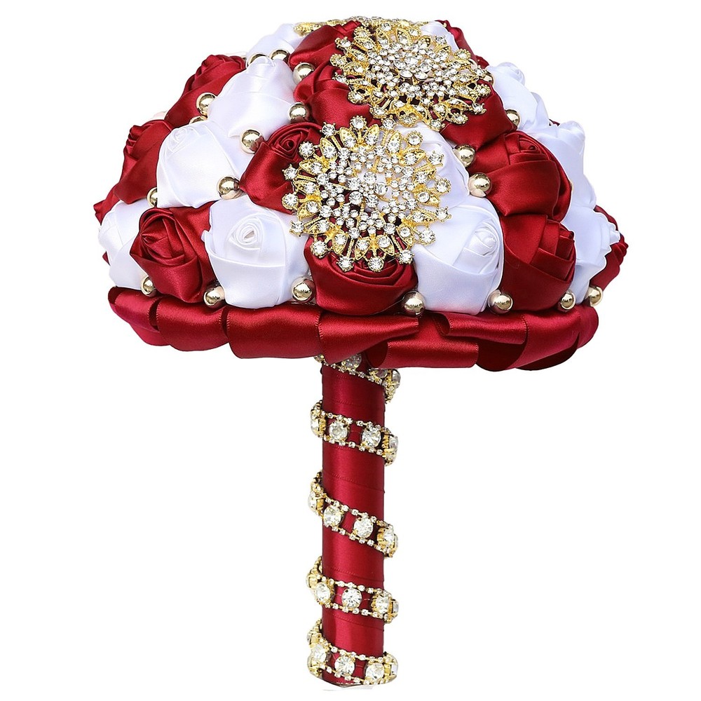 White and Wine Red wedding bouquet artificial Sweet 15 Quinceanera bouquet