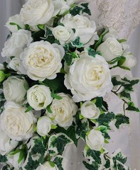 Dreamy White Rose and Ivy Cascade Faux Silk Wedding Bouquet