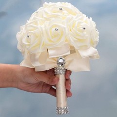Ivory Cream Bouquet for Bride Bridesmaids with Diamond Soft Ribbons Artificia…