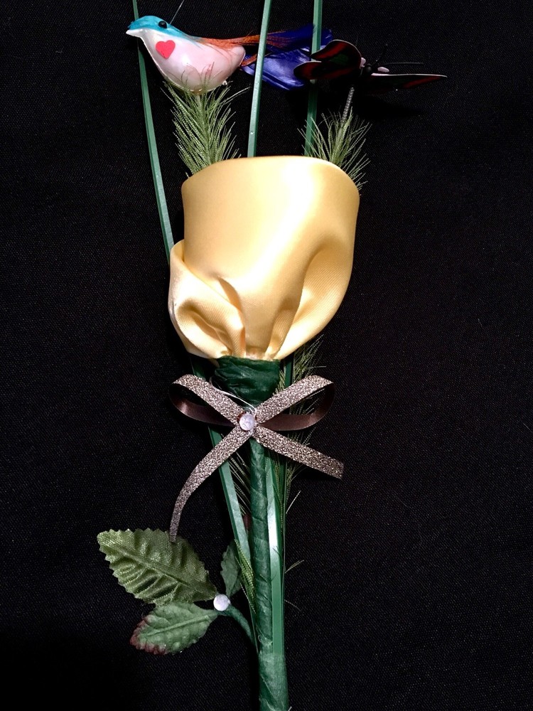 “The Nancy Rose” Unique Artisanal Yellow Satin Fabric Rose.