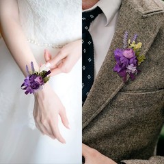 Wrist Corsage and Boutonniere Set, 1 Set Small Rose Purple Hand Flower for Prom